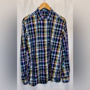 2/60$ Men’s Bugatchi checks plaid cotton long sleeved dress shirt‎ size medium
